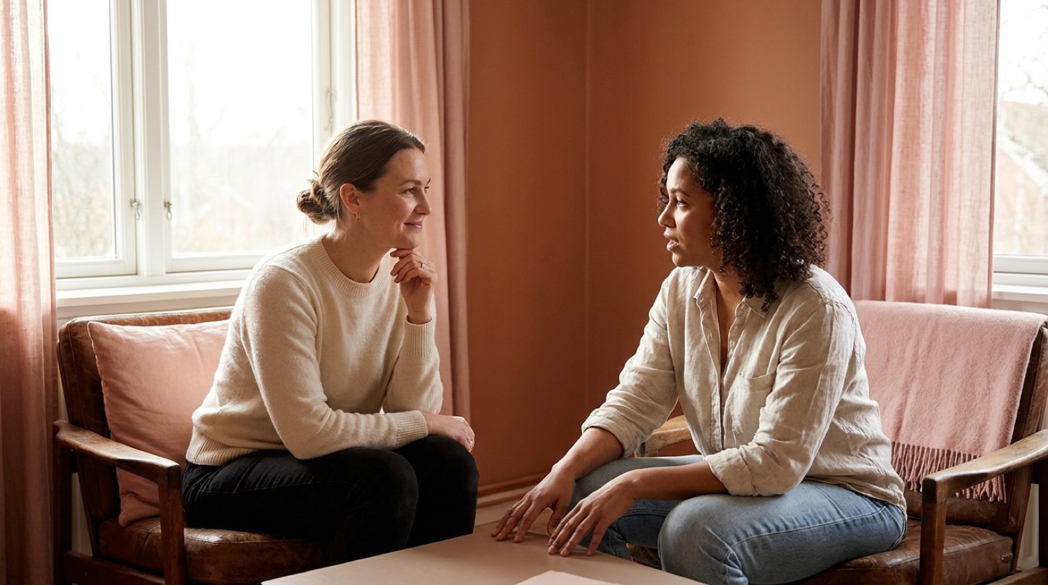 Séance de coaching individuel dans une pièce baignée de lumière naturelle